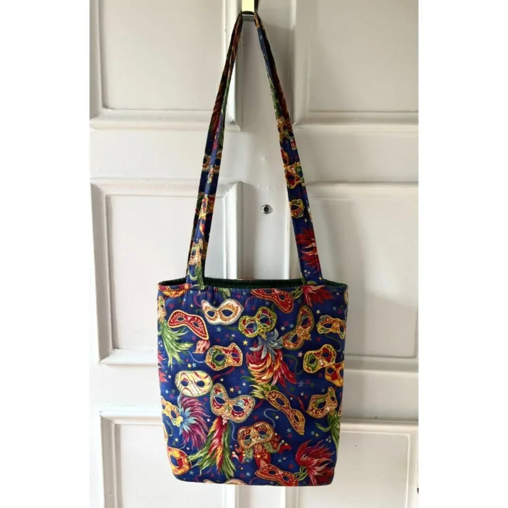 Handmade Mardi Gras Masquerade Tote Bag Double Strap Shoulder Purse Colorful - Picture 9 of 9